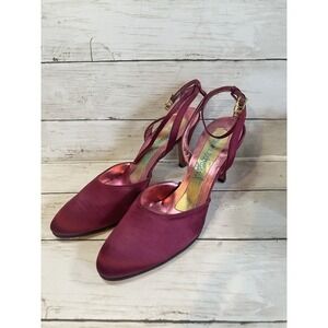 Burgundy Satin HEELS /‎ PUMPS Red - Sz 9 1/2 Irene Sargent